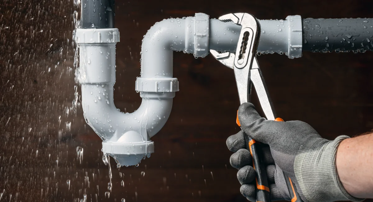 plumber fixing a water leak in sink drain