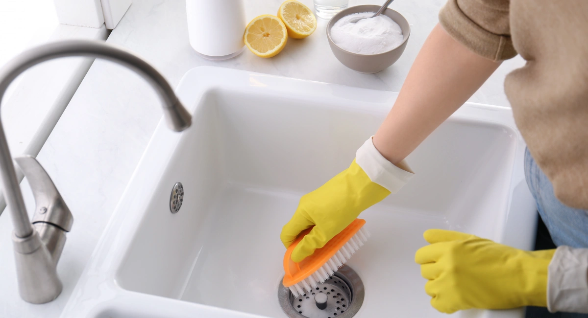 woman cleaning sink