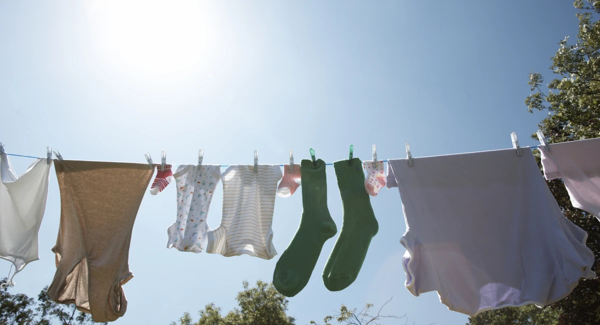 clothes drying on an outdoor clothes line in the sun
