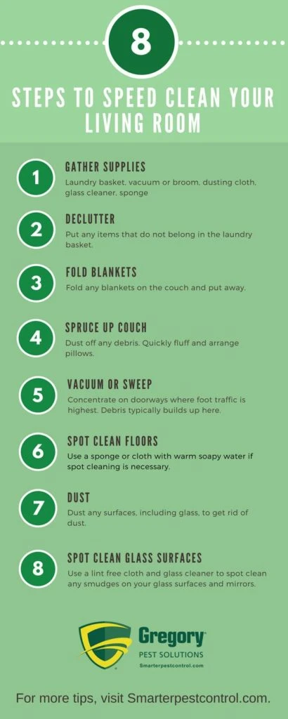 8 steps to speed clean your living room infographic
