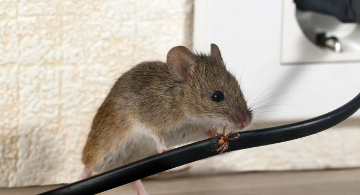 mouse next to chewed wire 