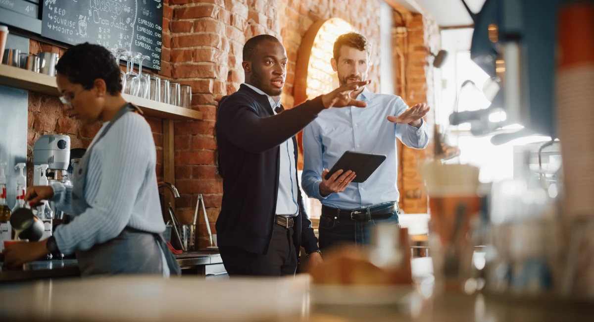 Staff working in a coffee shop and restaurant
